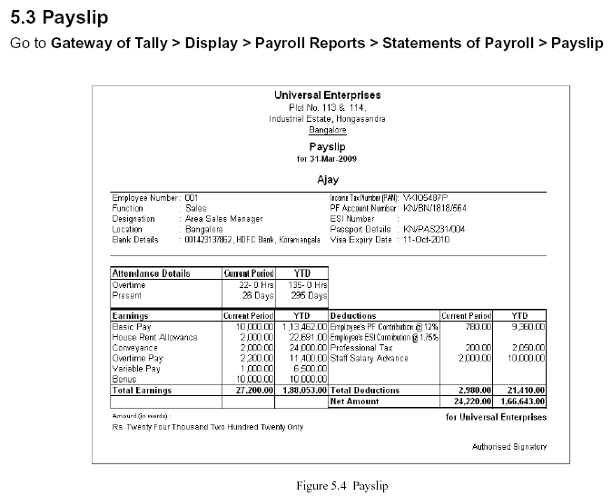 ' Payslip' Report @ Tally.ERP 9